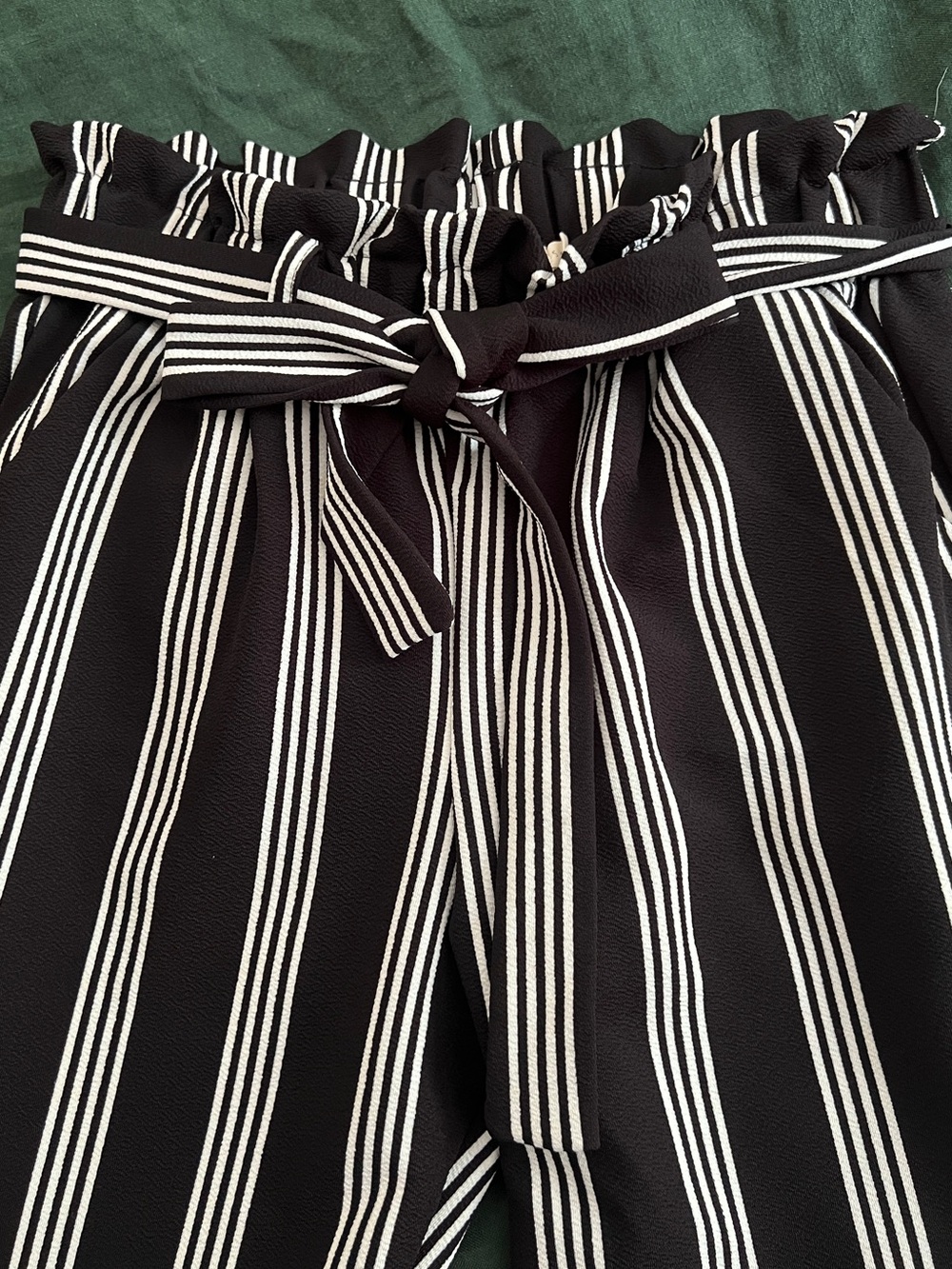 High-Waist Black & White Striped Paperbag Pants